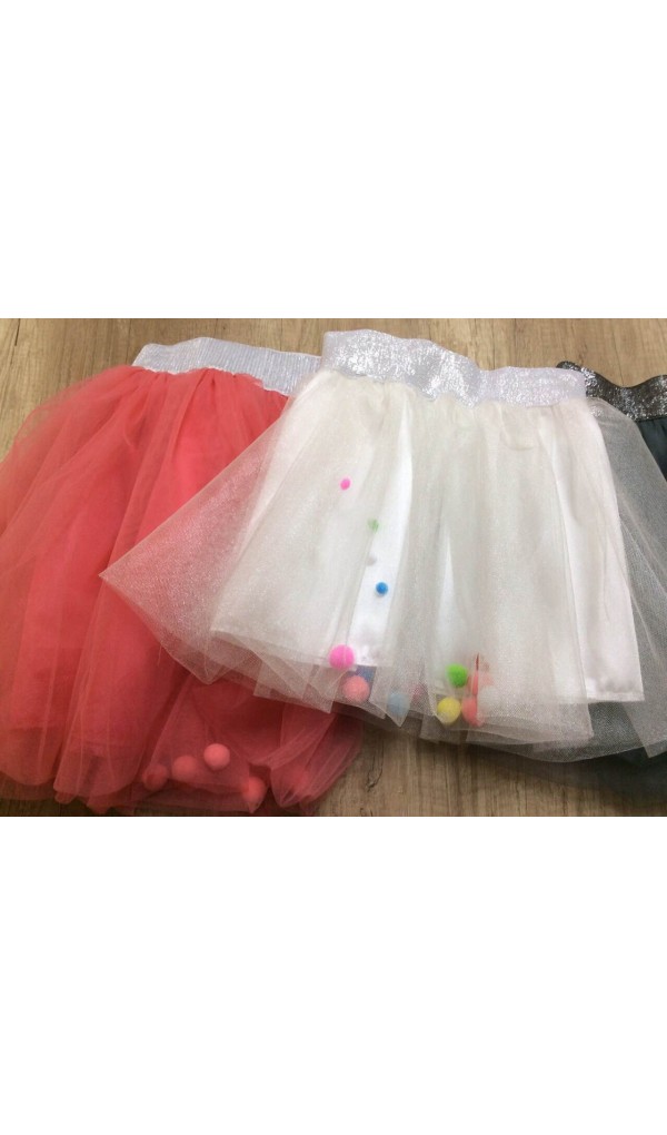 Юбочки 2803-8 фатиновые с помпонами в ассортименте