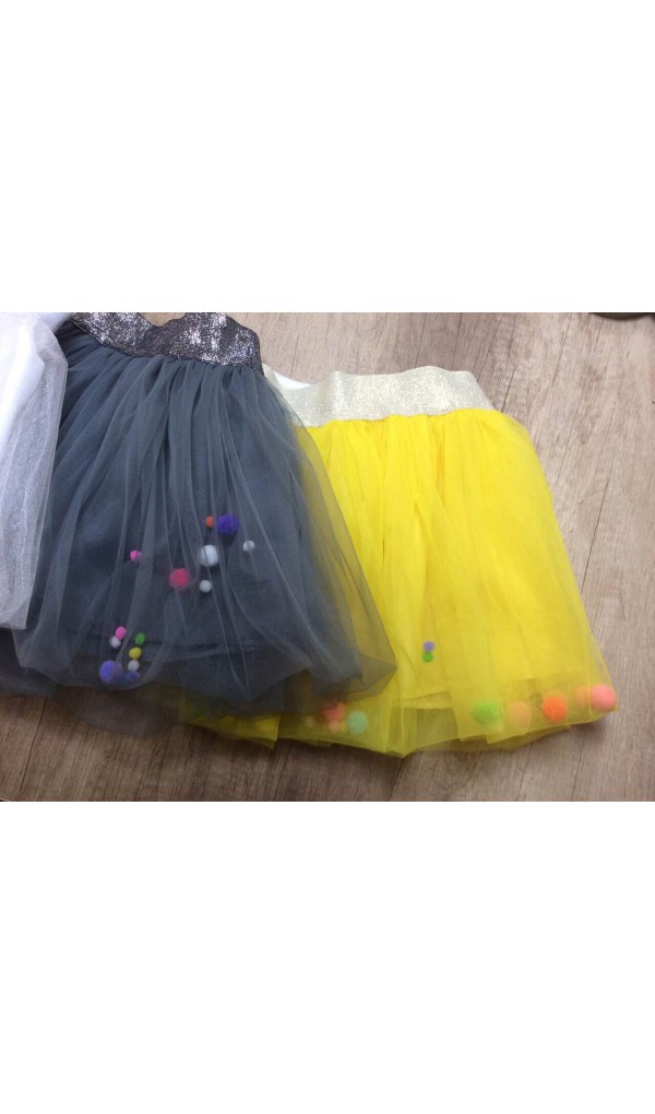 Юбочки 2803-8 фатиновые с помпонами в ассортименте